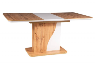 Vysoko estetický rozkladací jedálenský stôl 120-160, biely mat/dub wotan