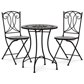 Záhradný set, stôl + 2 kovové stoličky, čierny (a2233 set)