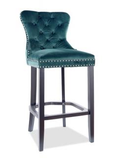 Zaujímavo riešená barová stolička na drevených nohách zelená