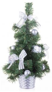 Stromček Vianoce, ozdobený, strieborný, mašľa, 30 cm