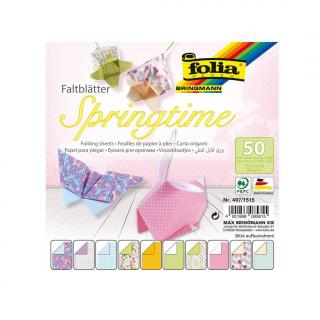 Folia barevný skládací papír jarní motivy 50 listů, 15 x 15 cm