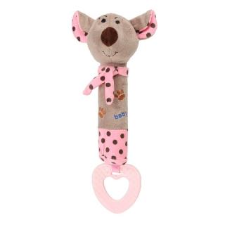 Myška růžová - plyšová šustící hračka s kousátkem