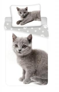 Posteľné obliečky Kočka grey 02 Materiál: Hladká bavlna, Rozmer: 1x70x90/1x140x200cm