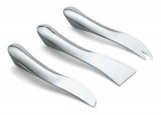 Wave nože na syr, 3-dielny set Materiál: leštená nerezová oceľ, drevená krabica, Rozmer: 17,5 cm, Farba: Strieborná