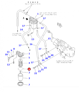 O kruzok palivoveho filtra KOMATSU PC45, 0700012065, YM24321000650, YMR000386