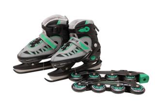 UM Nastaviteľné korčule s vymeniteľným podvozkom na ľadové alebo in-line korčuľovanie EN-13843 veľ.: 31-34 zelené