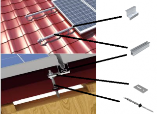 Konštrukcia pre 2 solárne panely - šikmá strecha plech/lepenka