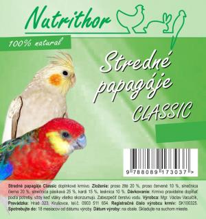 Nutrithor Stredné papagáje CLASSIC  10 kg (100 % Natural)