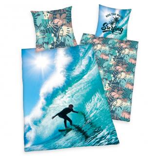 Bavlnené obliečky 140x200 + 70x90 cm - Surfer na vlne