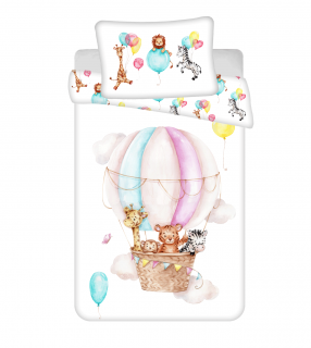 Bavlnené obliečky do postieľky 135x100 + 40x60 - Zvieratá - Lietajúci balón