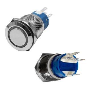 12V LED tlačidlový prepínač Ø16/19 mm Model: Ø19 mm / modrá