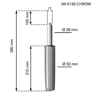 Chrómový kreslový / stoličkový piest Celková dĺžka: 380 mm