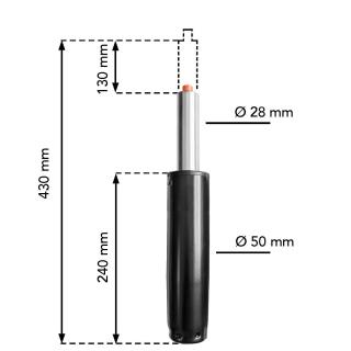 Čierny kreslový / stoličkový piest Celková dĺžka: 430 mm