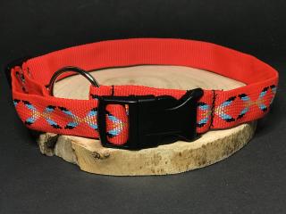 Palkar obojok z popruhu pre psov 65 cm x 25 mm červená s indiánom