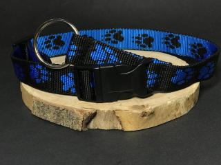 Palkar obojok z popruhu pre psov 65 cm x 25 mm čierno-modrá s labkami