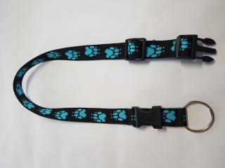 Palkar obojok z popruhu pre psov 65 cm x 25 mm čierno-svetlo-modrá s labkami