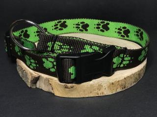 Palkar obojok z popruhu pre psov 65 cm x 25 mm čierno-zelená s labkami