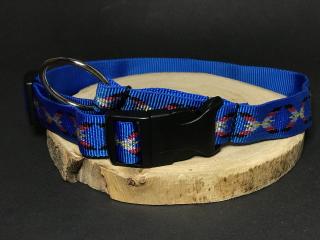 Palkar obojok z popruhu pre psov 65 cm x 25 mm modrá s indiánom