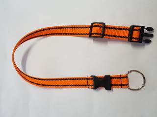 Palkar obojok z popruhu pre psov 65 cm x 25 mm oranžová s páskami