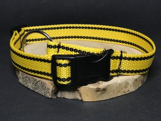 Palkar obojok z popruhu pre psov 65 cm x 25 mm žltá s páskami