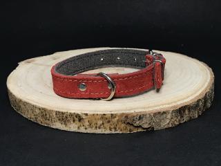 Palkar obojok z velúrovej kože pre psov 30 cm x 16 mm tmavo-červená