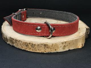 Palkar obojok z velúrovej kože pre psov 45 cm x 20 mm tmavo-červená