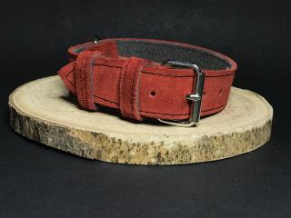 Palkar obojok z velúrovej kože pre psov 45 cm x 30 mm tmavo-červená