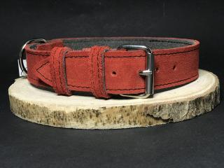 Palkar obojok z velúrovej kože pre psov 55 cm x 30 mm tmavo-červená