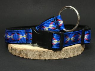Palkar podšitý obojok z popruhu pre psov 65 cm x 25 mm modrá s indiánom