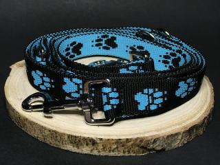 Palkar vodítko prepínacie z popruhu pre psov 250 cm x 25 mm čierno-svetlo modrá s labkami (Palkar vodítko prepínacie z popruhu pre psov 250 cm x 25 mm čierno-svetlo modrá s labkami)