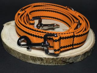 Palkar vodítko prepínacie z popruhu pre psov 250 cm x 25 mm oranžová s páskami (Palkar vodítko prepínacie z popruhu pre psov 250 cm x 25 mm oranžová s páskami)