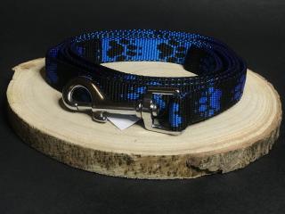 Palkar vodítko z popruhu pre psov 150 cm x 20 mm čierno-modrá s labkami (Palkar vodítko z popruhu pre psov 150 cm x 20 mm čierno-modrá s labkami)