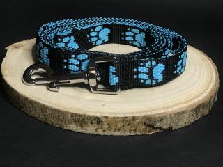 Palkar vodítko z popruhu pre psov 150 cm x 20 mm čierno-svetlo modrá s labkami (Palkar vodítko z popruhu pre psov 150 cm x 20 mm čierno-svetlo modrá s labkami)