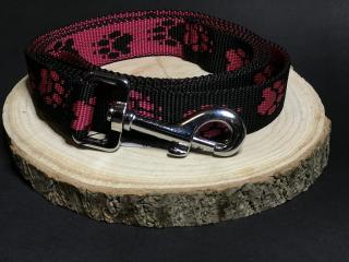 Palkar vodítko z popruhu pre psov 150 cm x 25 mm čierno-ružová s labkami (Palkar vodítko z popruhu pre psov 150 cm x 25 mm čierno-ružová s labkami)