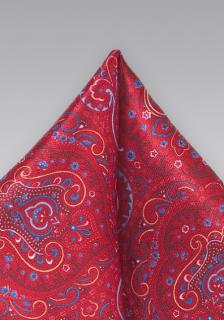 Hodvábna vreckovka červenej farby s modrým ornamentom