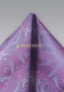 Hodvábna vreckovka do saka fialovej farby s ornamentom