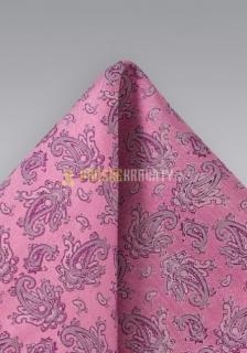 Hodvábna vreckovka do saka ružovej farby s ornamentom