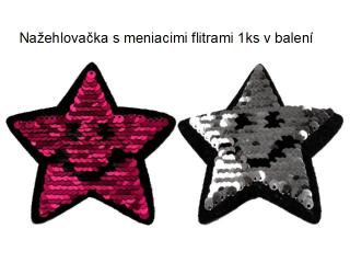 Nažehlovačka s meniacimi flitrami - hviezda - ružová