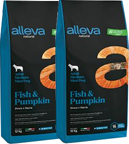 2x Alleva NATURAL dog adult medium &amp; maxi fish &amp; pumpkin 12 kg + DOPRAVA ZDARMA