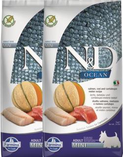 2x Farmina N&amp;D dog OCEAN (GF) adult mini, salmon, cod &amp; melon 7 kg + DOPRAVA ZDARMA