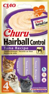 Churu Cat Hairball mäsové pyré - tuniak 4x14 g