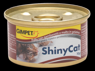 Konzerva SHINY CAT kurča + kreveta + maltóza 70 g