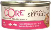Wellness CORE Signature Selects Flaked Skipjack Tuna with Salmon Entrée in Broth 79 g
