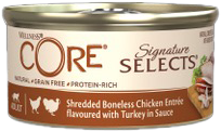 Wellness CORE Signature Selects Shredded kuracie bez kostí s príchuťou morky v omáčke 79 g