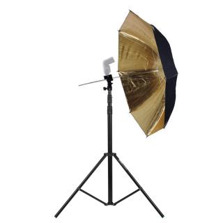 Držiak externého blesku a dáždnika + statív 2,8m + zlatý dáždnik