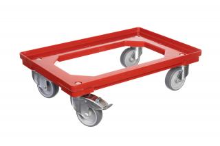Vozík pod prepravky 2 otočné 2 brzdené gumové kolieská 100 mm Barvy: Červená