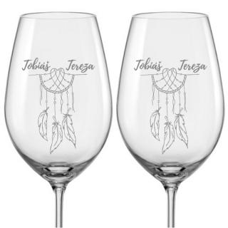 Svadobné poháre na víno Lapač snov s dátumom svadby, 2 ks
