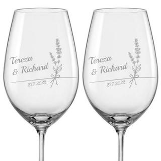 Svadobné poháre na víno Levanduľa, 2 ks