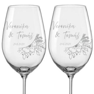 Svadobné poháre na víno svadobné kytice, 2 ks