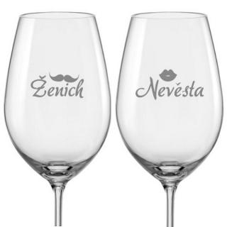 Svadobné poháre na víno Ženích a Nevesta s dátumom svadby, 2 ks